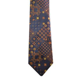 333 Mens Navy, Brown, and orange patchwork tie